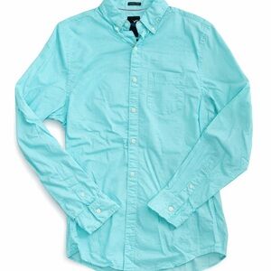 American Eagle Outfitters Teal Casual Shirt Button Down Polka Dot Long Sleeve